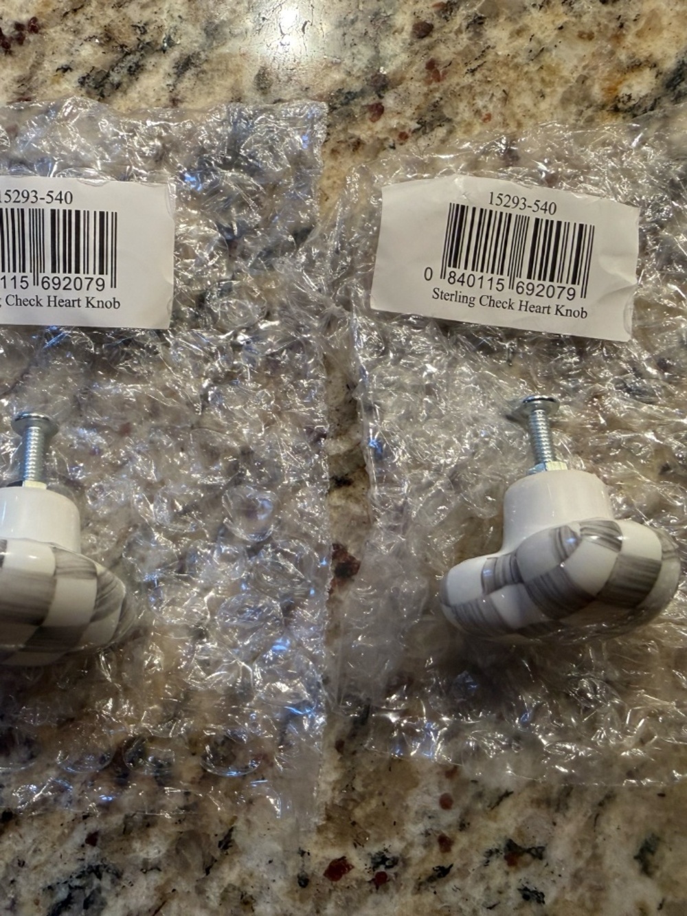 MacKenzie - Childs Sterling Check Heart Knobs - Picture 2 of 8